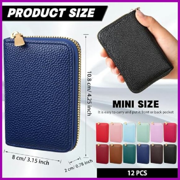 RFID Blocking PU Leather Wallet 12-Pack Zipper Card Case Holder - Picture 4 of 7